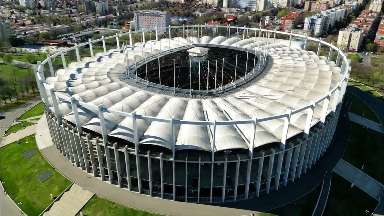 National Arena Bucharest aerial drone view - stadium exterior