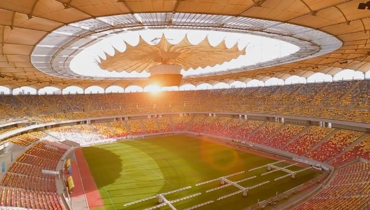 National Arena Bucharest interior drone view - pitch and stands