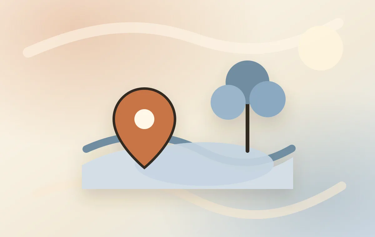 Illustration with park, lake and city route for accommodation near IOR Park